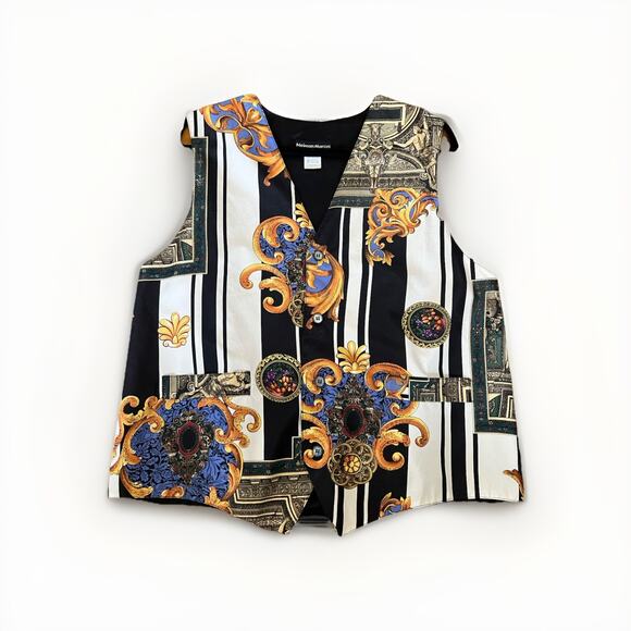 Vintage Neiman Marcus 80s Baroque Print 100% Silk Vest Men’s Large - Picture 1 of 8